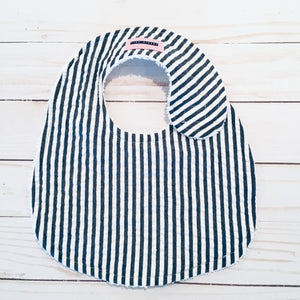 Navy Blue Stripe Seersucker Bib