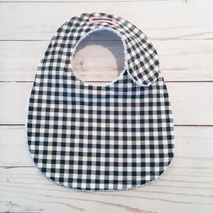 Grey and White Gingham Baby Bib