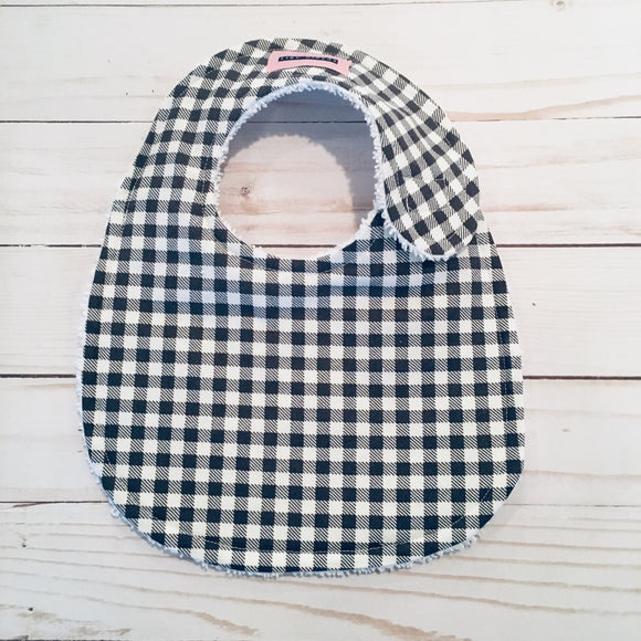 Grey and White Gingham Baby Bib