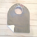 Grey and White Gingham Baby Bib