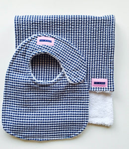 Navy Gingham Seersucker Bib & Burp Pad Set
