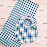 Royal Blue & Mint Green Plaid Seersucker Bib & Burp Pad Gift Set