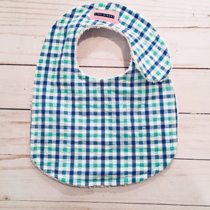 Royal Blue & Mint Green Plaid Seersucker Bib