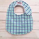 Royal Blue & Mint Green Plaid Seersucker Bib