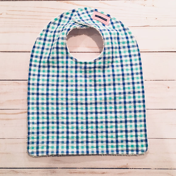 Royal Blue & Mint Green Plaid Seersucker Bib