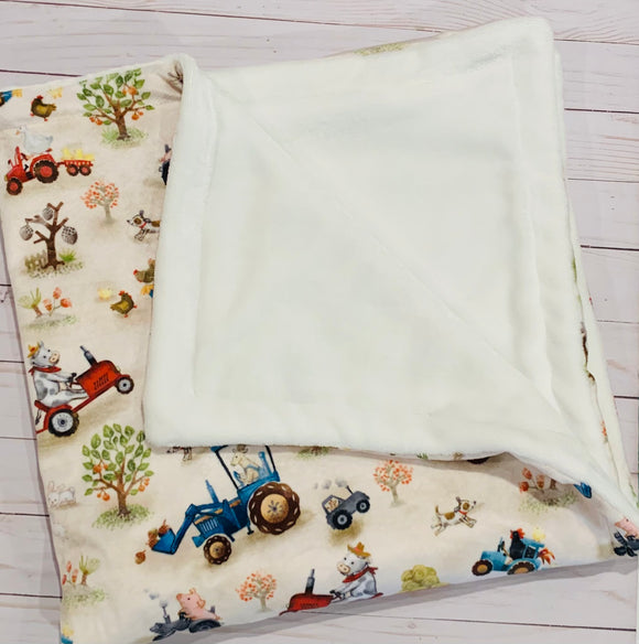 Busy Farm Animals Ultra Soft Velvet & Fleece Baby Blanket