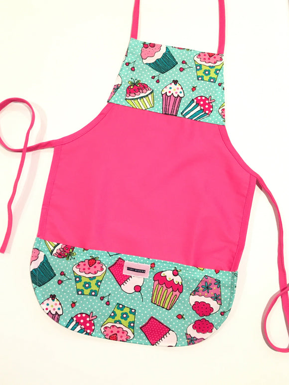 Child's Pink Apron with Cakes & Cupcakes Trim