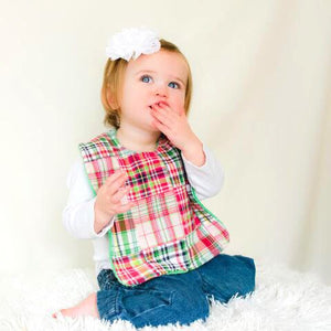 Pink & Green Madras Plaid Baby Bib