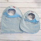Grey and Sky Blue Plaid Baby Bib