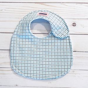 Grey and Sky Blue Plaid Baby Bib