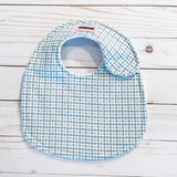 Grey and Sky Blue Plaid Baby Bib
