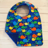 Bold & Bright Whales on Royal Blue Bib