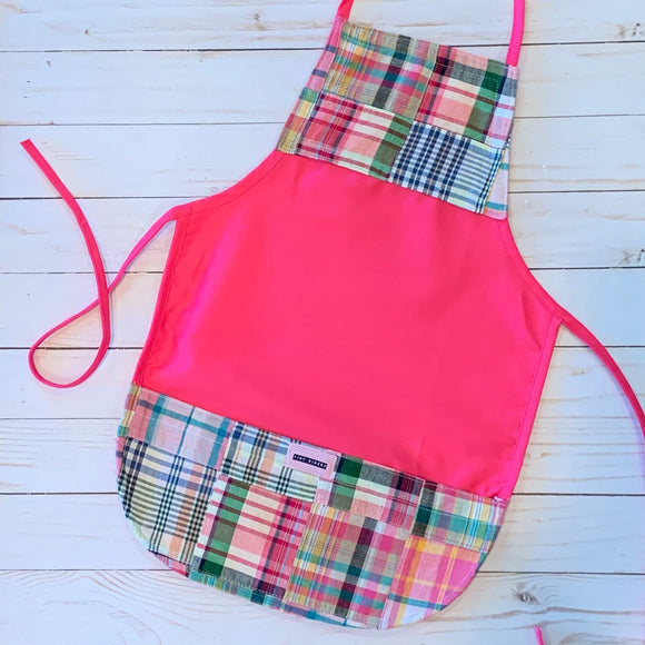 Child's Pink Apron with Madras Plaid Trim