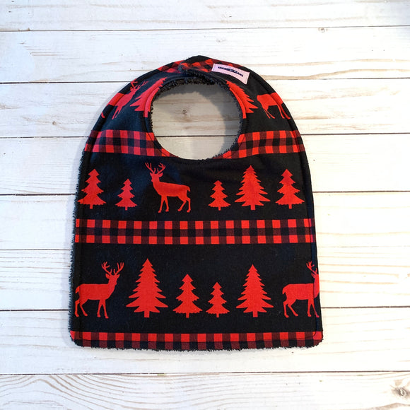 Deer & Trees in Red and Black Baby Bib