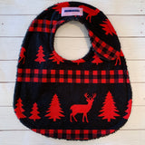 Deer & Trees in Red and Black Baby Bib