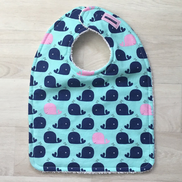 Navy & Pink Whales Bib