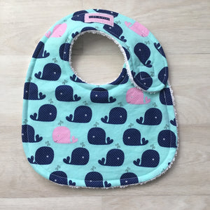 Navy & Pink Whales Bib