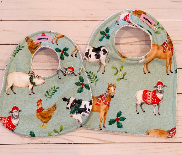 Farm Animals Christmas Baby Bib