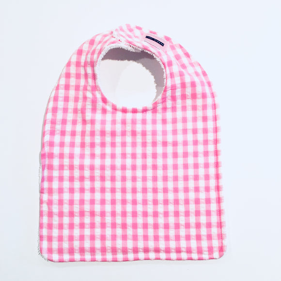 Raspberry Pink Big Gingham Seersucker Baby Bib