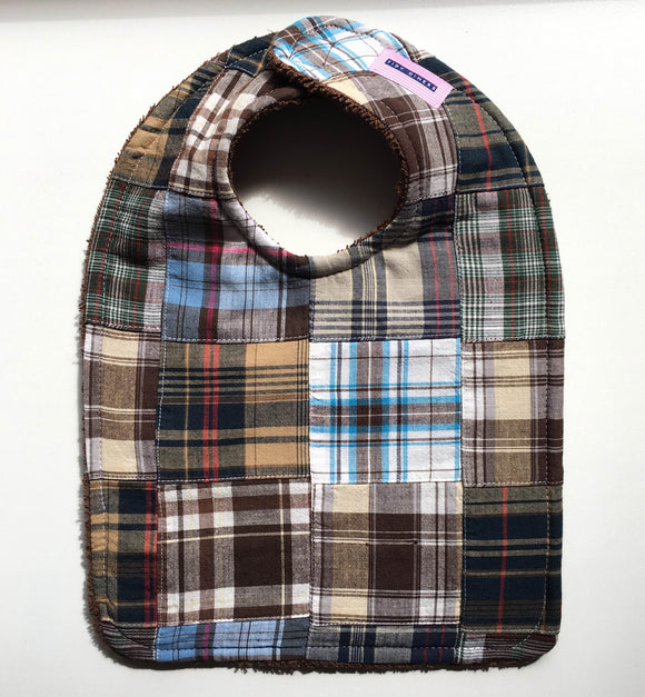 Brown & Light Blue Madras Bib