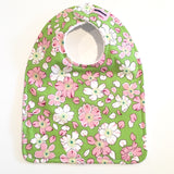 Pink & White Flowers on Apple Green Baby Bib