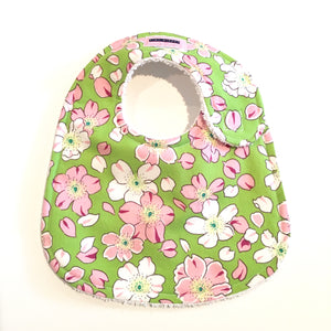 Pink & White Flowers on Apple Green Baby Bib
