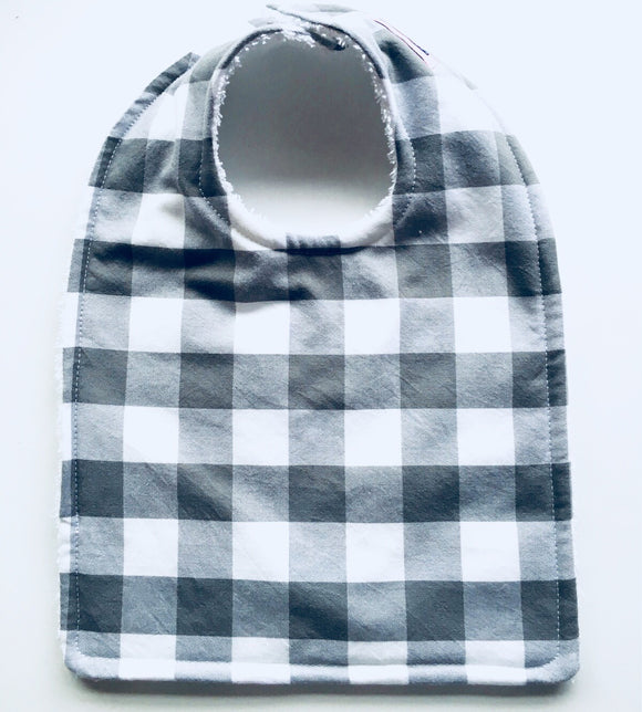 Grey Buffalo Check Baby Bib