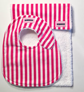 Raspberry Pink & White Stripe Burp Pad Set