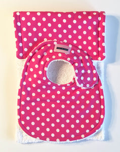 Raspberry Pink with  White Dot Bib & Burp Pad Gift Set