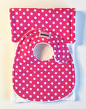Raspberry Pink with  White Dot Bib & Burp Pad Gift Set