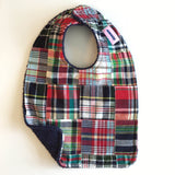 Navy and Red Madras Bib