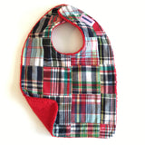 Navy and Red Madras Bib