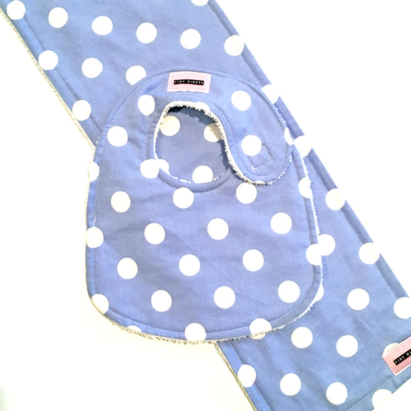 Periwinkle With Big White Dots Bib & Burp Pad Gift Set