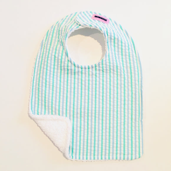 Light Blue and Mint Green Stripe Seersucker Baby Bib