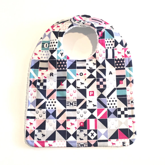 Blue & Pink Horse & Jockey Silks Baby Bib