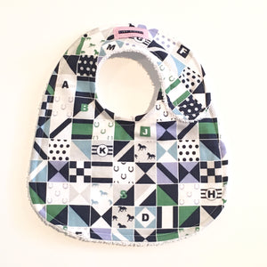 Blue & Green Jockey Silks & Horses Baby Bib