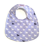 Periwinkle with Navy Blue and White Horses Baby Bib