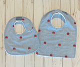 Cute Red Crabs on Blue Stripe  Baby Bib
