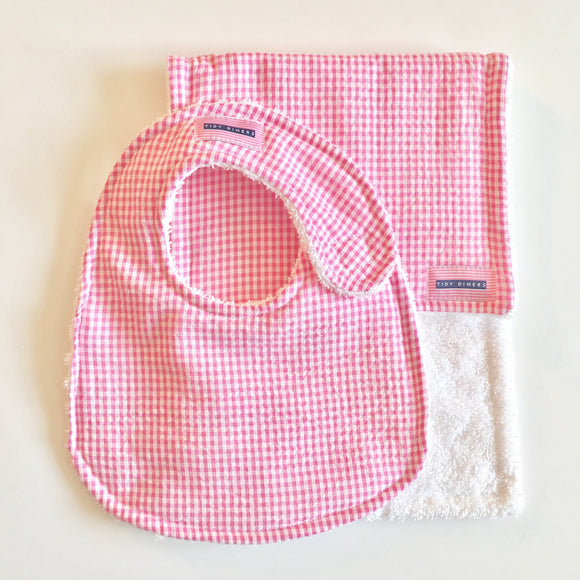 Pink Seersucker Bib & Burp Pad Gift Set