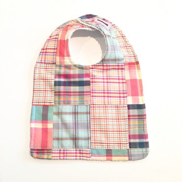 Peach and Mint Plaid Madras Baby Bib