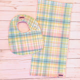 PASTEL MADRAS PLAID BIB & BURP PAD GIFT SET