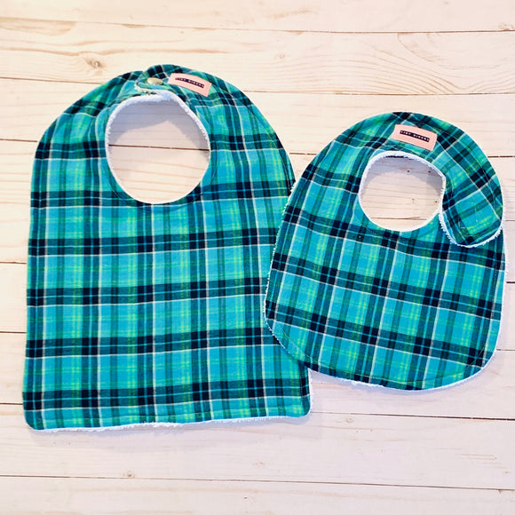 Turquoise & Navy Madras Baby Bib