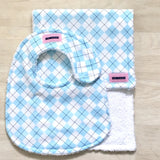 Sky Blue Argyle Bib & Burp Pad Set