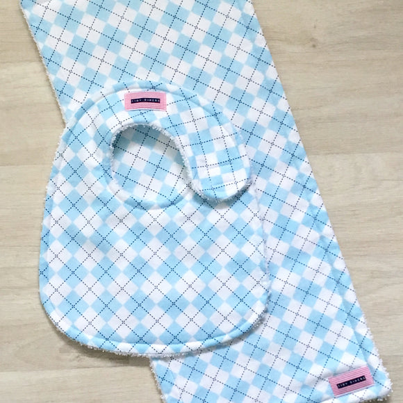 Sky Blue Argyle Bib & Burp Pad Set