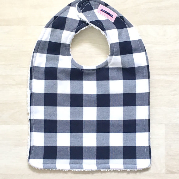 Navy Blue & White Big Check Bib