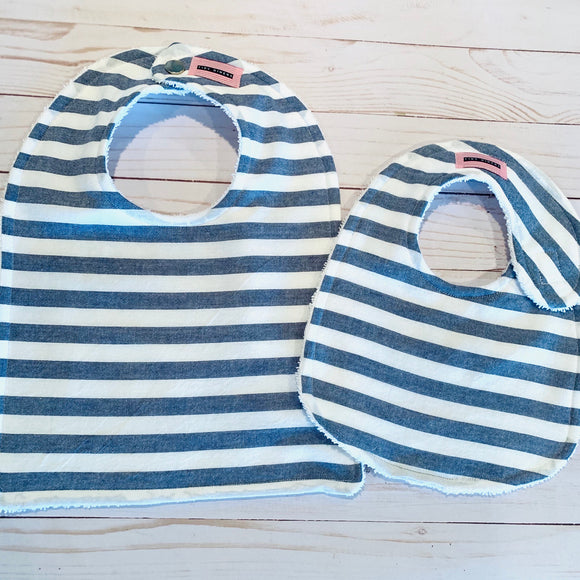 Denim Blue and White Stripe Baby Bib