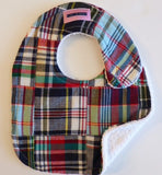 Navy and Red Madras Bib