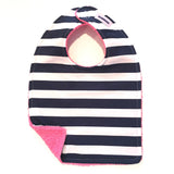 Navy & White Thick Stripe With Pink Terry Bib