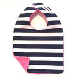 Navy & White Thick Stripe With Pink Terry Bib